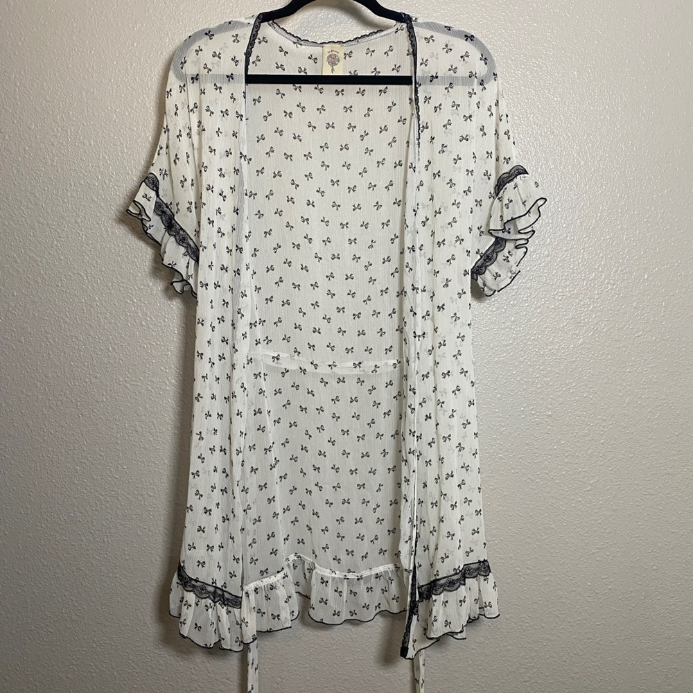 In Bloom White Robe Large Sheer Bow Print Coquette Dollette Feminine Romantic